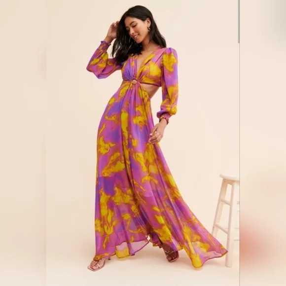 Delfi Selena Cut-Out Chiffon Maxi Dress Size M - Picture 1 of 8